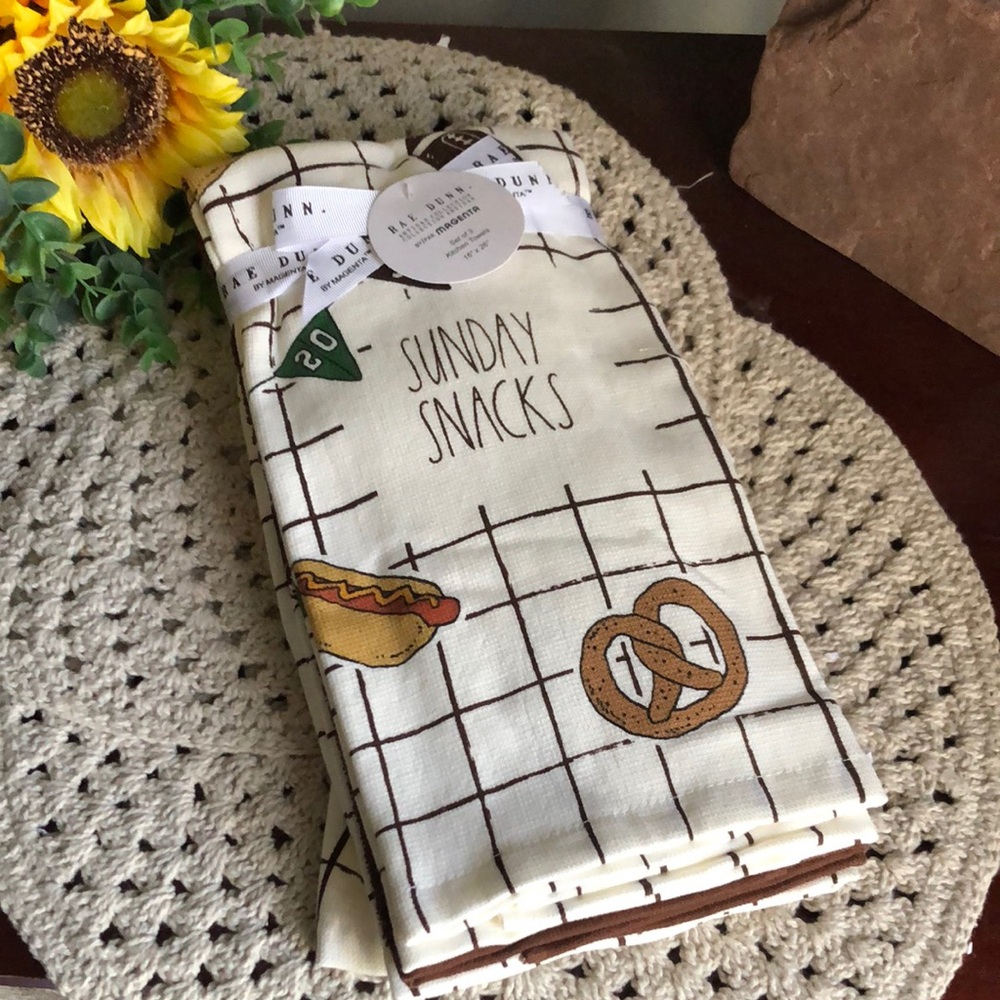 Rae Dunn SUNDAY SNACKS Cotton Kitchen Towel - Cream